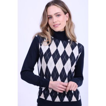 Gestrickter Rollkragenpulli HVPArgyle -  Navy